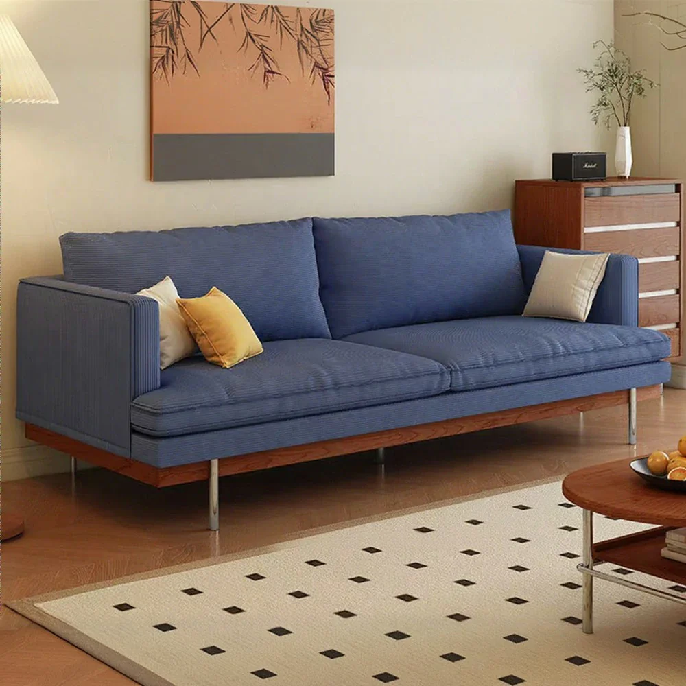 LUXORA 9951 220cm Corduroy Straight Sofa, Solid Larch Frame, Plush Filling, Rubberwood Base, Stainless Steel Legs - Blue - Image 4