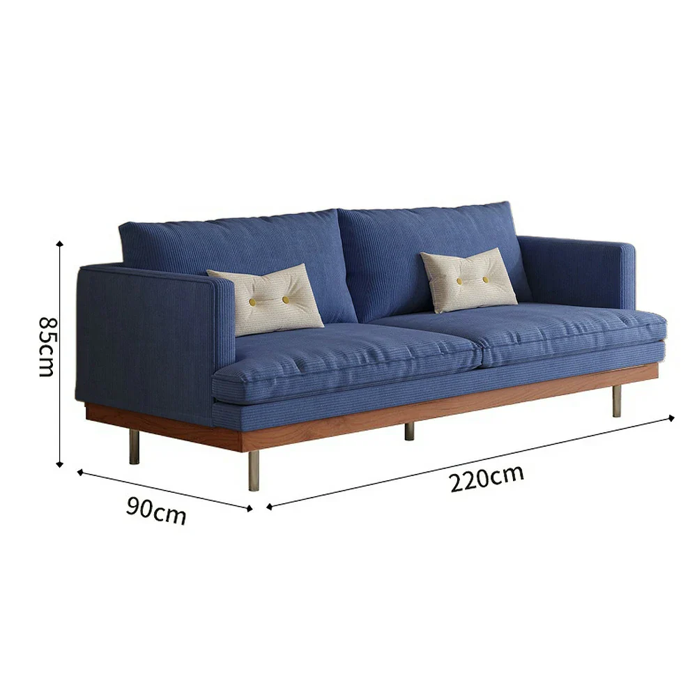 LUXORA 9951 220cm Corduroy Straight Sofa, Solid Larch Frame, Plush Filling, Rubberwood Base, Stainless Steel Legs - Blue - Image 5