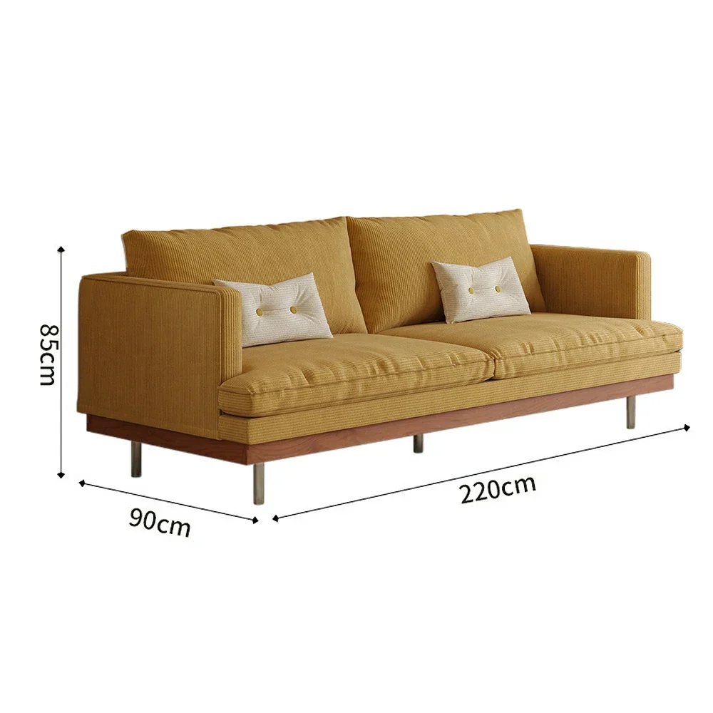 LUXORA 9951 220cm Corduroy Straight Sofa, Solid Larch Frame, Plush Filling, Rubberwood Base, Stainless Steel Legs - Yellow - Image 5