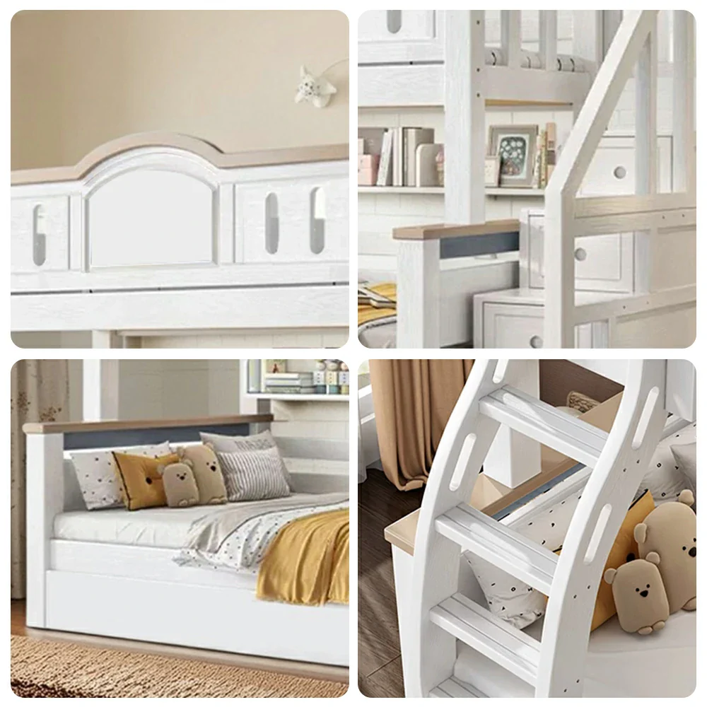LUXORA 120/135/150/160/180cm Solid Wood Frame Bunk Bed with Two Mattresses Double Ladders, Installation Included - Image 3
