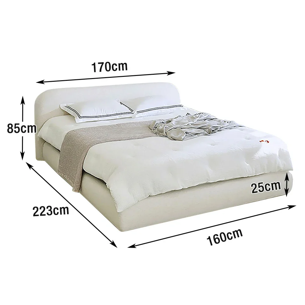 LUXORA Low Headboard Upholstered Bed Frame 150/180cm, Solid Wood & E0 Eco Materials, High-Resilience Sponge - Beige - Image 6