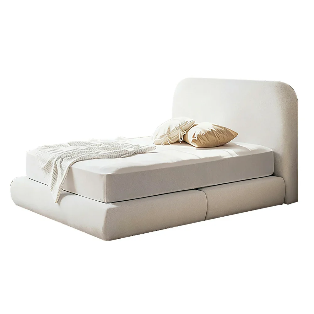LUXORA High Headboard Upholstered Bed Frame 150/180cm, Solid Wood & E0 Eco Materials, High-Resilience Sponge - Beige