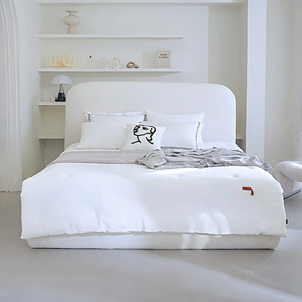 LUXORA High Headboard Upholstered Bed Frame 150/180cm, Solid Wood & E0 Eco Materials, High-Resilience Sponge - Beige - Image 4