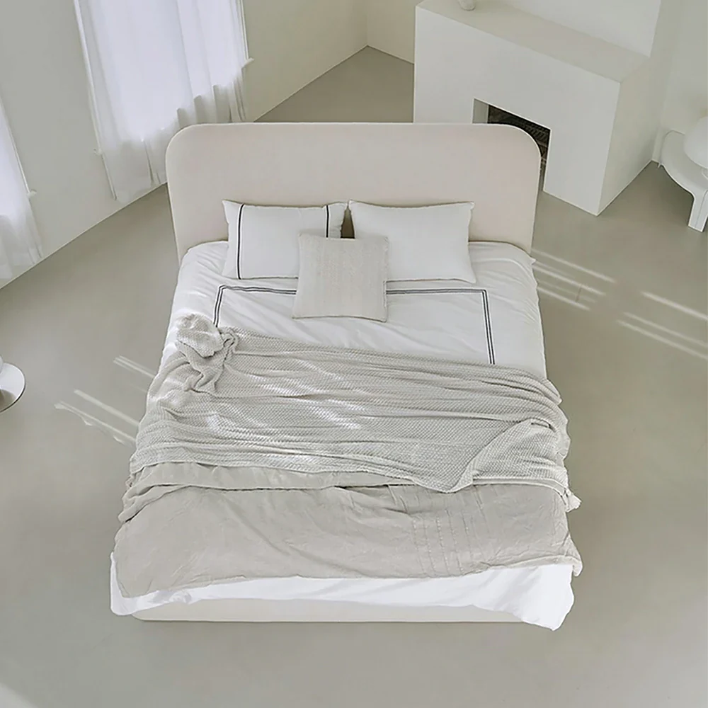 LUXORA High Headboard Upholstered Bed Frame 150/180cm, Solid Wood & E0 Eco Materials, High-Resilience Sponge - Beige - Image 5