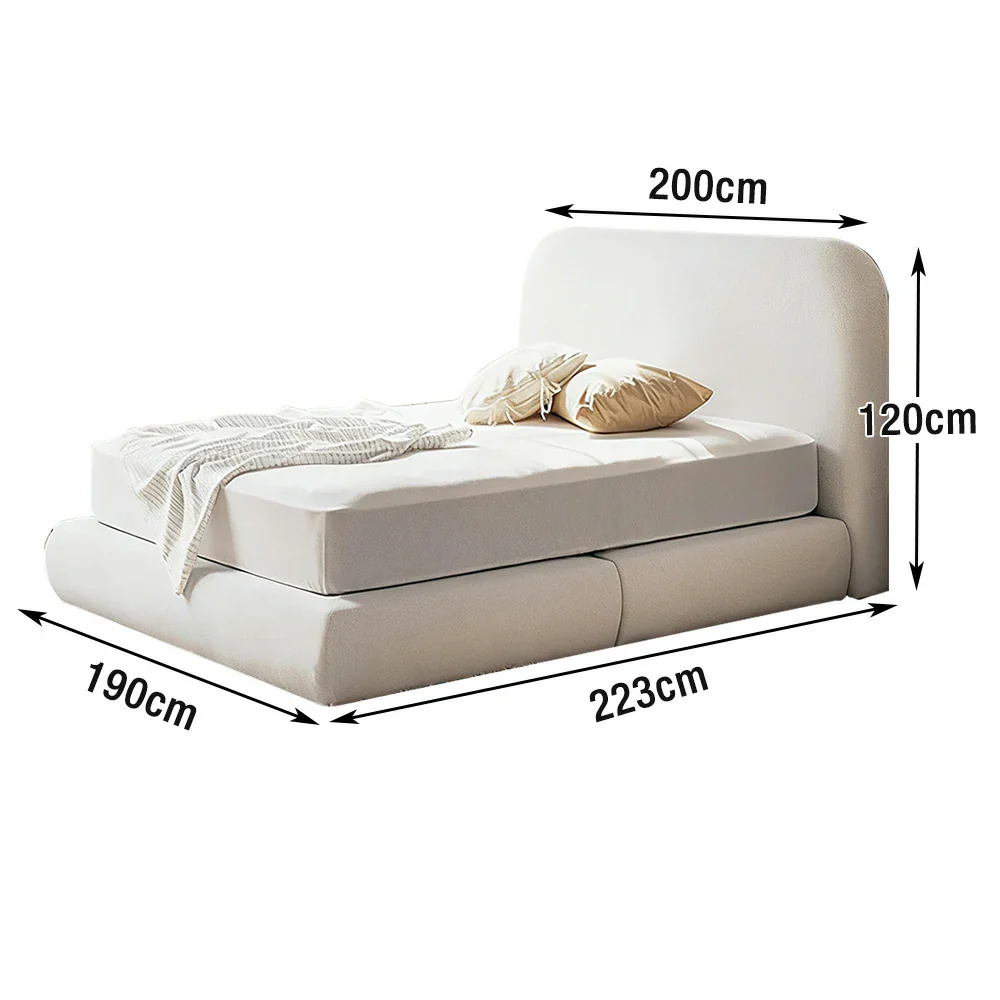 LUXORA High Headboard Upholstered Bed Frame 150/180cm, Solid Wood & E0 Eco Materials, High-Resilience Sponge - Beige - Image 7