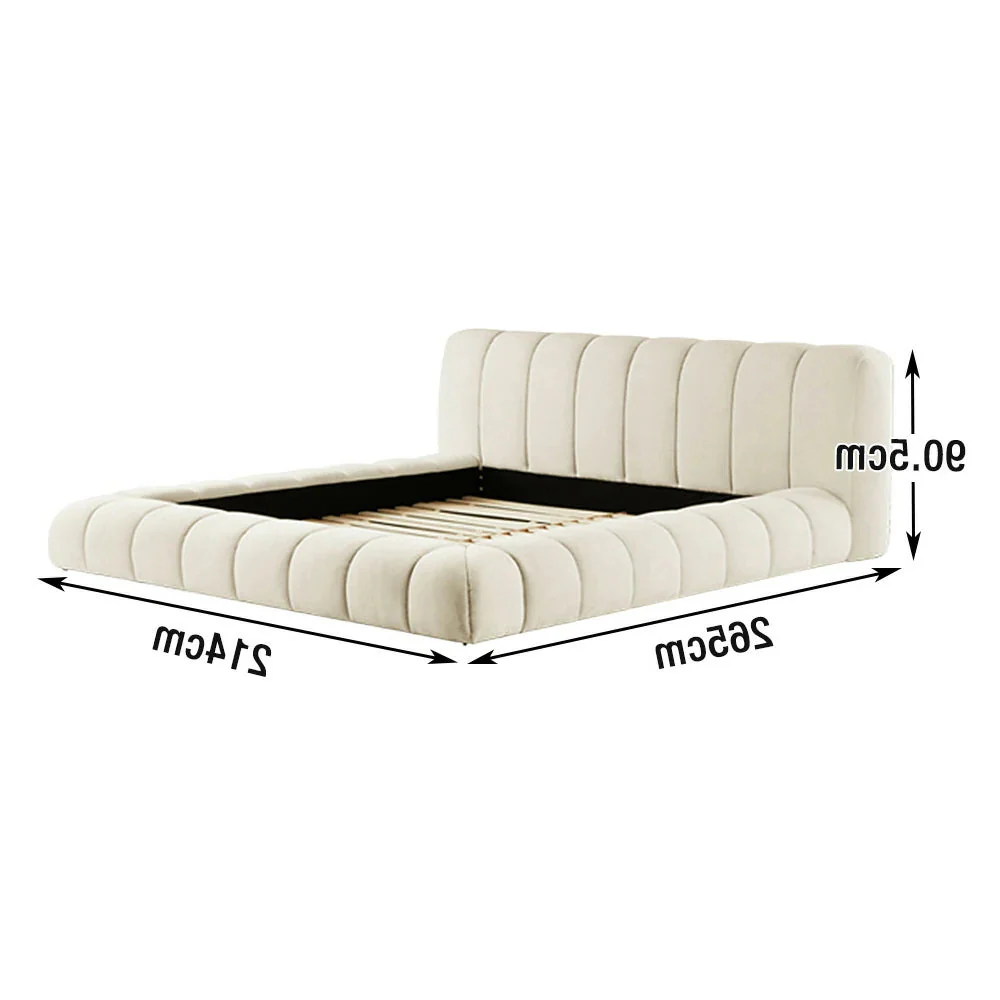 LUXORA Upholstered Bed Frame 150/180cm, Cotton-Linen Blend, Water-Resistant, High-Density Sponge Headboard, Reinforced Steel Frame - White - Image 6