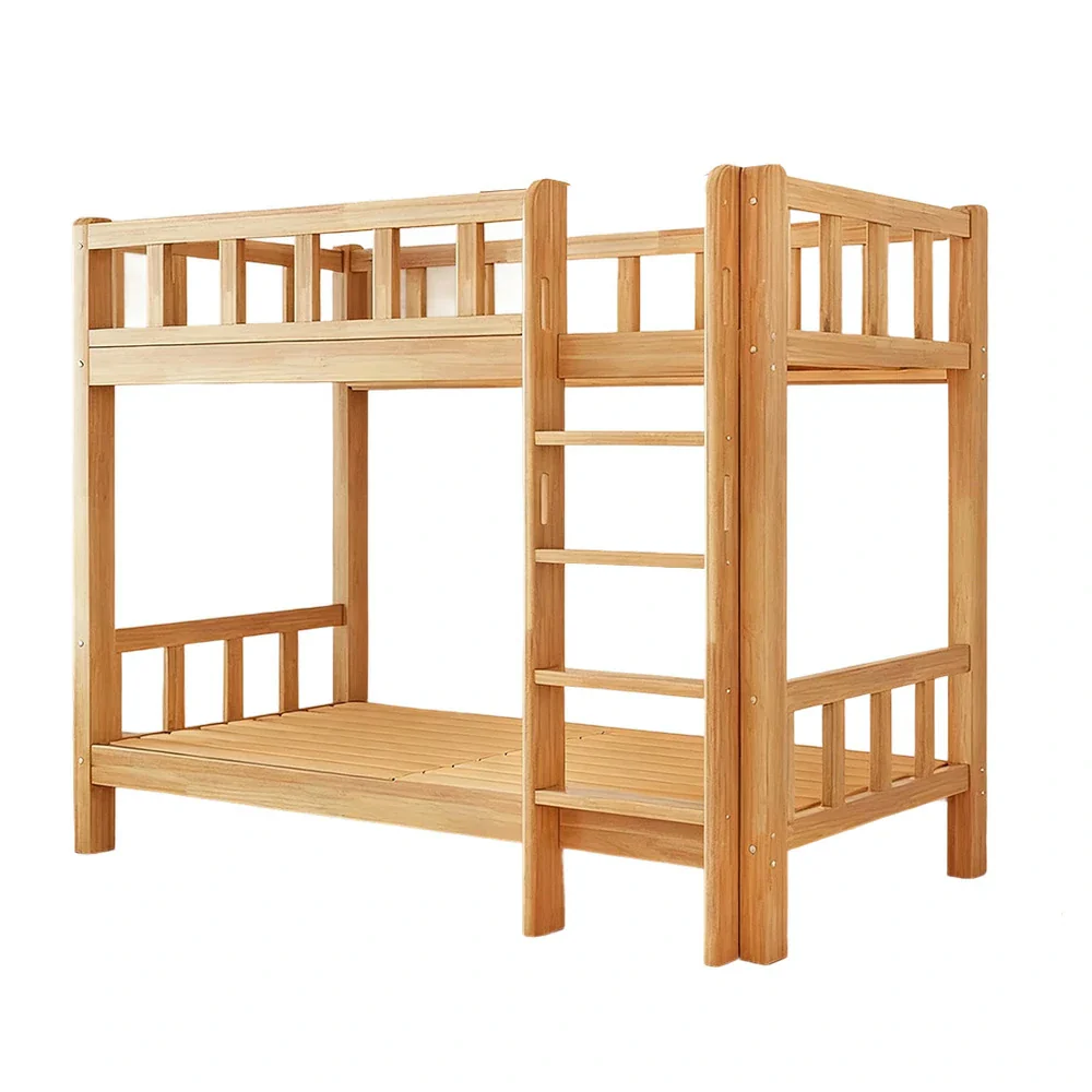 Installation Included LUXORA Solid Rubber Wood Bunk Bed - 120/135/150cm, Durable Frame, Safe Guardrails, Minimalist Design, Eco-Friendly Finish - Natural Wood