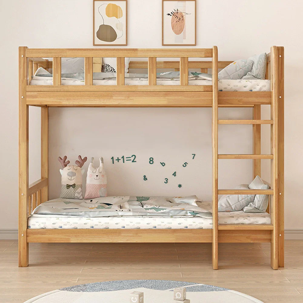 Installation Included LUXORA Solid Rubber Wood Bunk Bed - 120/135/150cm, Durable Frame, Safe Guardrails, Minimalist Design, Eco-Friendly Finish - Natural Wood - Image 4