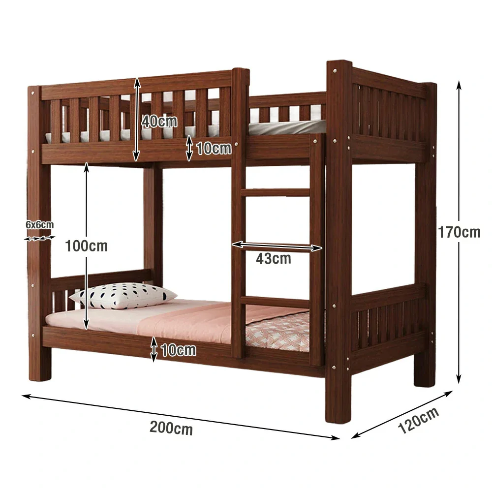 Installation Included LUXORA Bunk Bed Eco-Friendly Solid Wood, 120/135/150cm, Wide Ladder with Protective Handrails, Reinforced Frame - Brown - Image 5