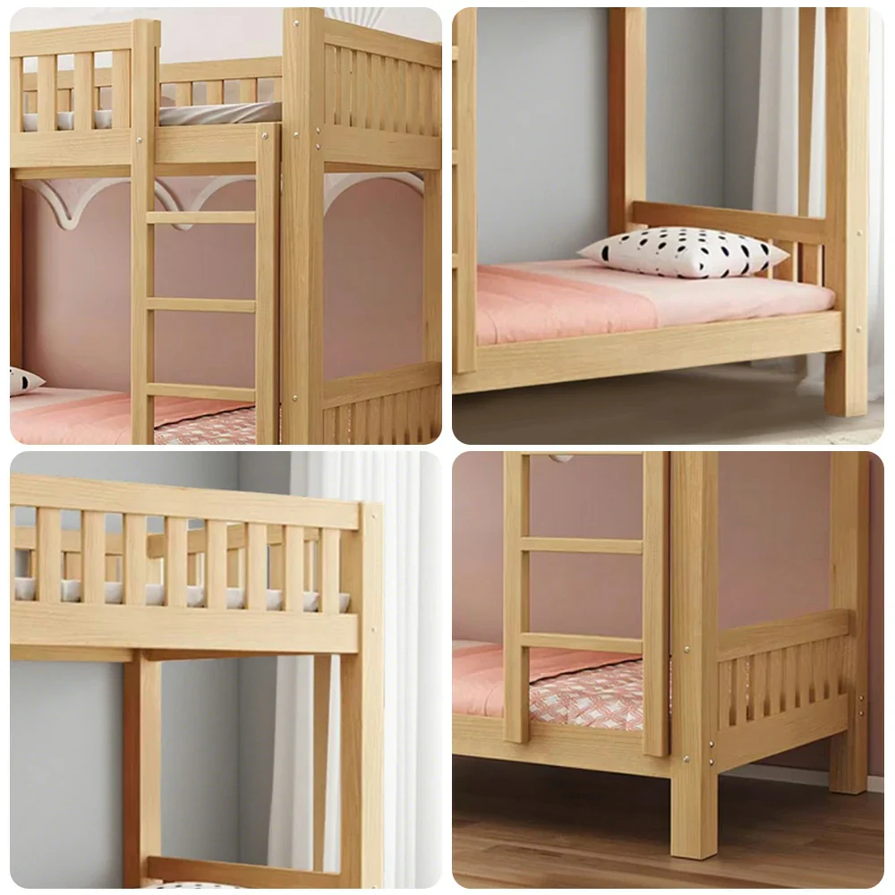Installation Included LUXORA Bunk Bed Eco-Friendly Solid Wood, 120/135/150cm, Wide Ladder with Protective Handrails, Reinforced Frame - Wood - Image 3