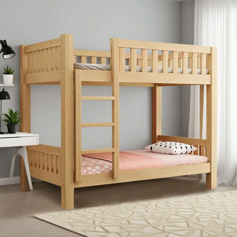 Installation Included LUXORA Bunk Bed Eco-Friendly Solid Wood, 120/135/150cm, Wide Ladder with Protective Handrails, Reinforced Frame - Wood - Image 4