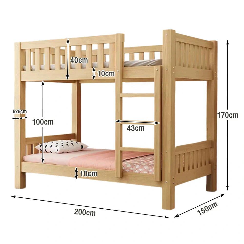 Installation Included LUXORA Bunk Bed Eco-Friendly Solid Wood, 120/135/150cm, Wide Ladder with Protective Handrails, Reinforced Frame - Wood - Image 7