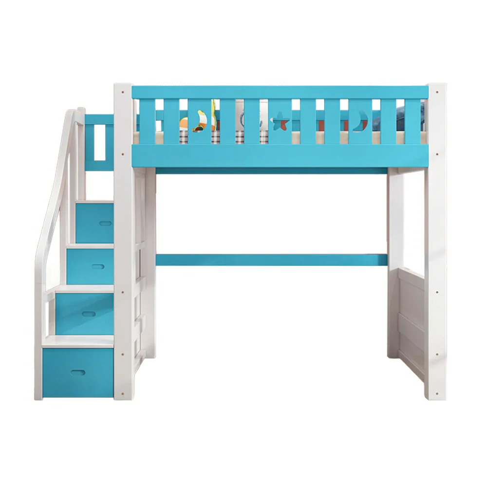 Installation Included LUXORA Multifunctional Bunk Bed 120/135/150cm Eco-Friendly Solid Wood, 40cm Guardrails, Wide Safe Ladder - Blue