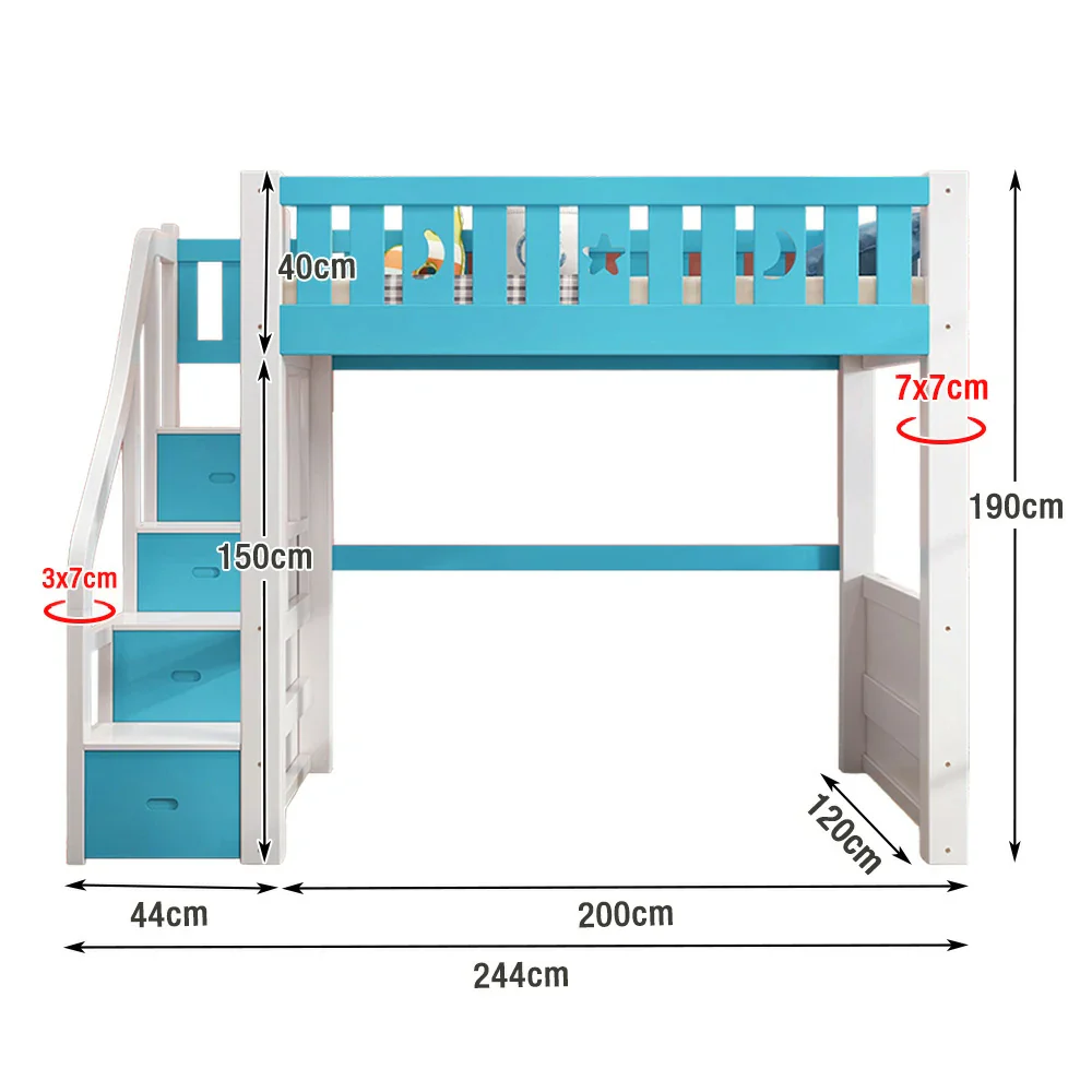 Installation Included LUXORA Multifunctional Bunk Bed 120/135/150cm Eco-Friendly Solid Wood, 40cm Guardrails, Wide Safe Ladder - Blue - Image 5