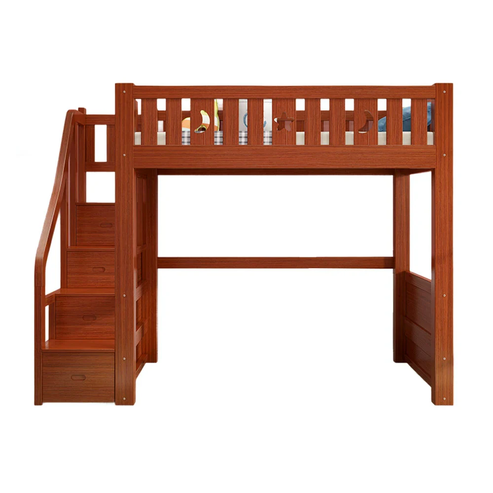 Installation Included LUXORA Multifunctional Bunk Bed 120/135/150cm Eco-Friendly Solid Wood, 40cm Guardrails, Wide Safe Ladder - Brown