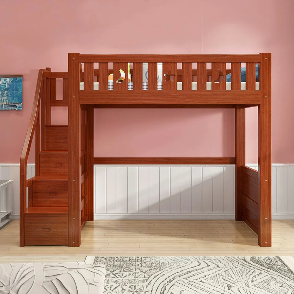 Installation Included LUXORA Multifunctional Bunk Bed 120/135/150cm Eco-Friendly Solid Wood, 40cm Guardrails, Wide Safe Ladder - Brown - Image 2