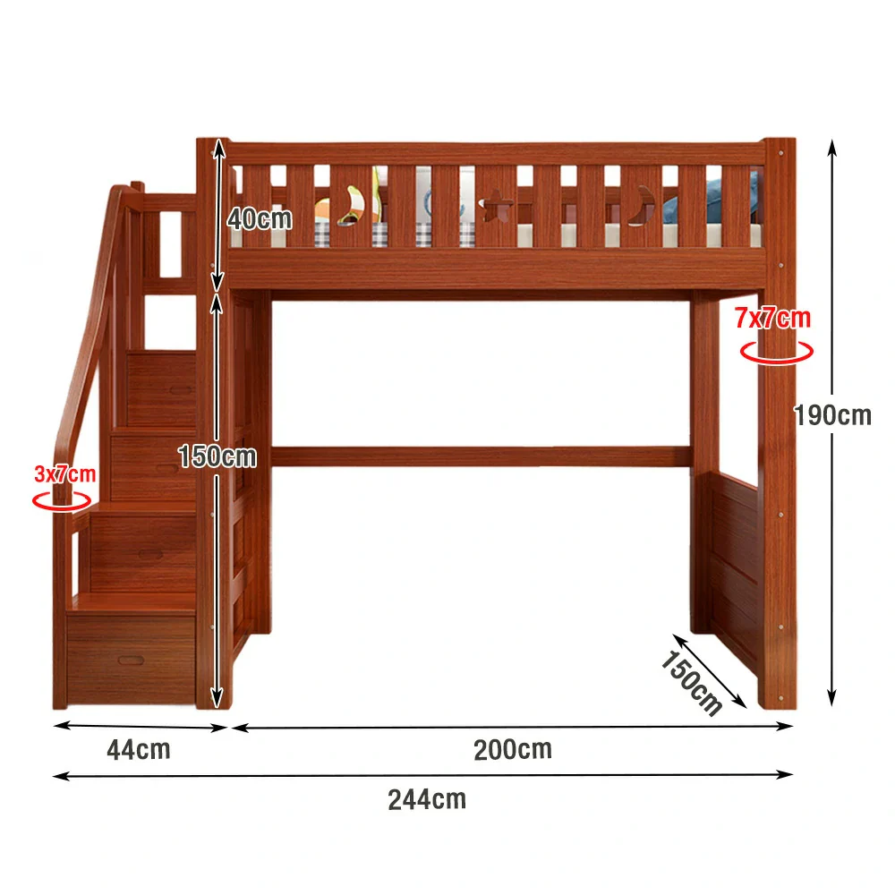 Installation Included LUXORA Multifunctional Bunk Bed 120/135/150cm Eco-Friendly Solid Wood, 40cm Guardrails, Wide Safe Ladder - Brown - Image 7