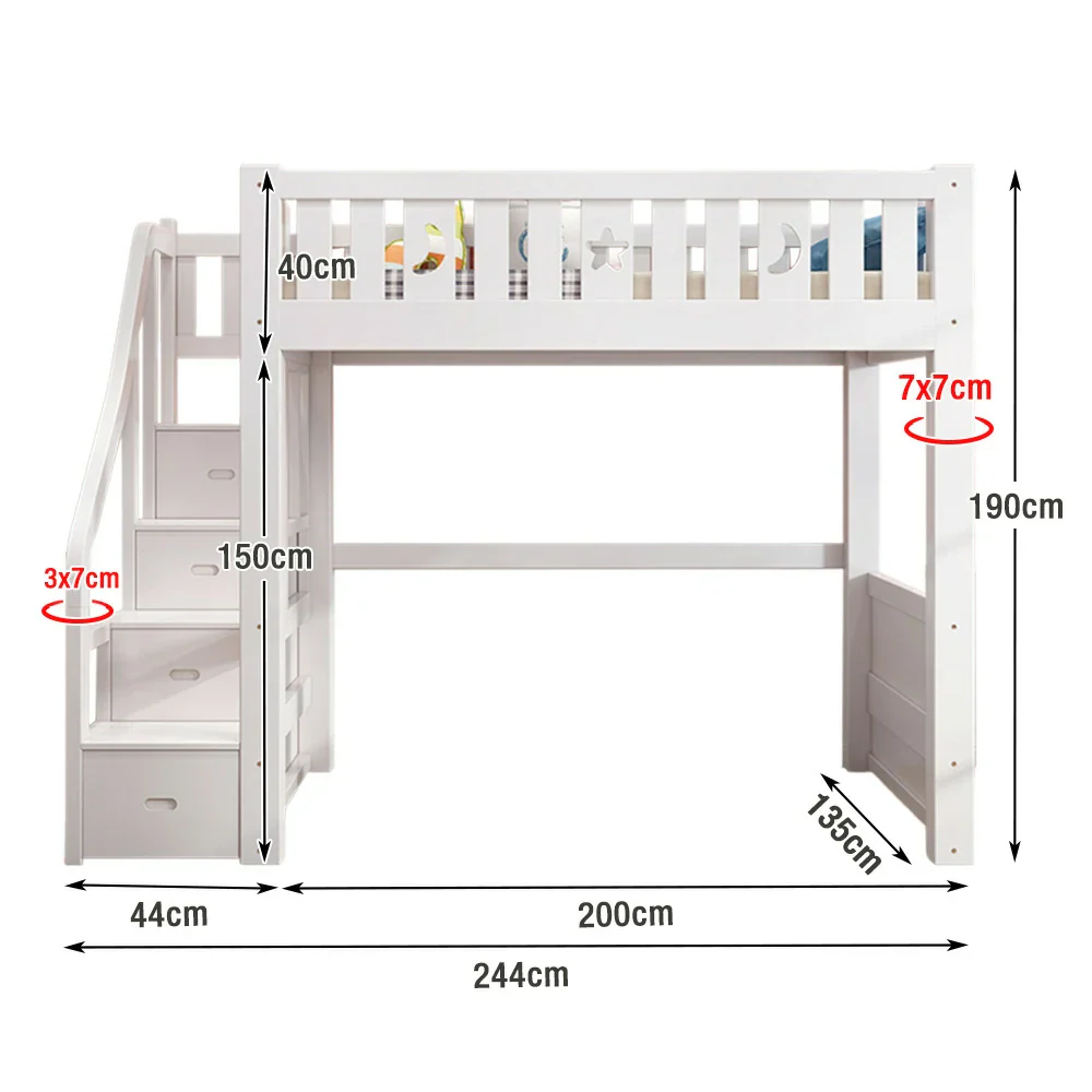 Installation Included LUXORA Multifunctional Bunk Bed 120/135/150cm Eco-Friendly Solid Wood, 40cm Guardrails, Wide Safe Ladder - White - Image 6