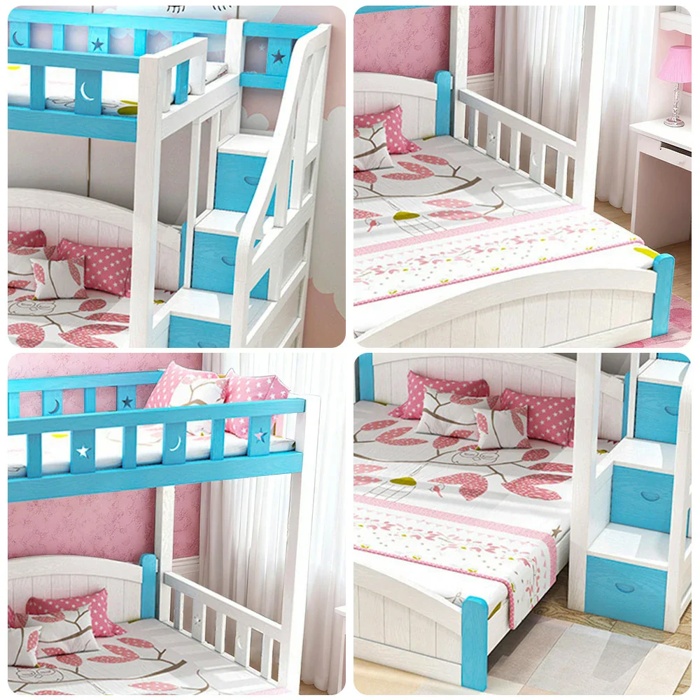 Installation Included LUXORA Bunk Bed 120/135/150cm - Eco-Friendly Solid Wood, Reinforced Legs with Protective Edging, Wide Ladder Cabinet, Safe and Durable Design - Blue - Image 3