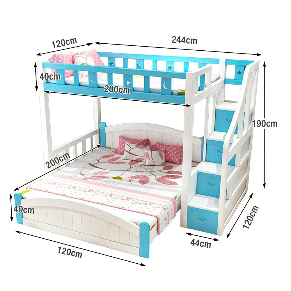 Installation Included LUXORA Bunk Bed 120/135/150cm - Eco-Friendly Solid Wood, Reinforced Legs with Protective Edging, Wide Ladder Cabinet, Safe and Durable Design - Blue - Image 5