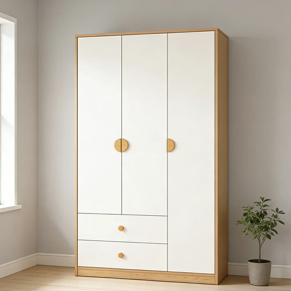 LUXORA 120/140cm Oak Wardrobe Cabinet - Dual Hanging Storage with Solid North American Oak, Child-Friendly Height & Space-Saving Design - White - Image 4