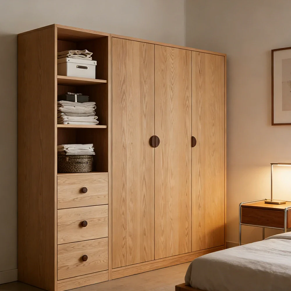 LUXORA 160/180cm Oak Wardrobe Cabinet - Dual Hanging Storage with Solid North American Oak, Child-Friendly Height & Space-Saving Design - Wood - Image 4