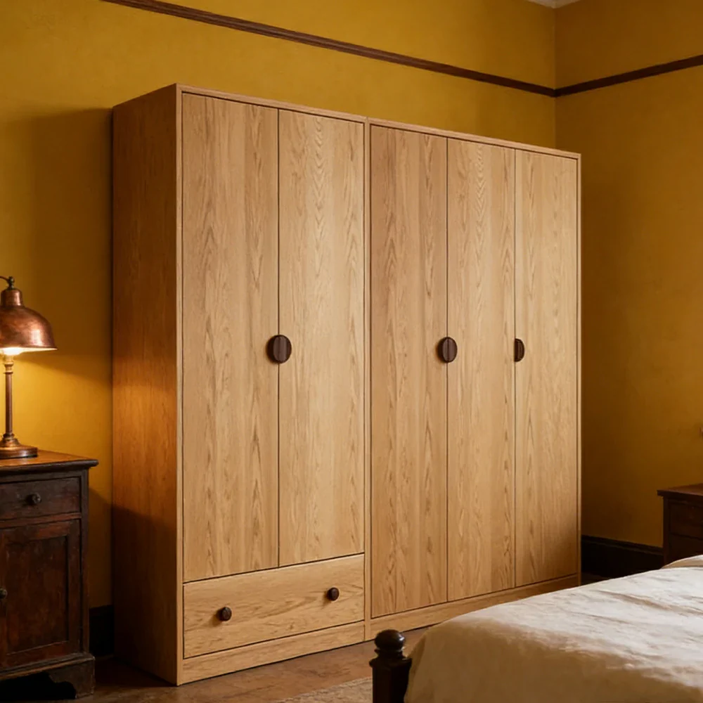 LUXORA 200cm Oak Wardrobe Cabinet - Dual Hanging Storage with Solid North American Oak, Child-Friendly Height & Space-Saving Design - Wood - Image 4
