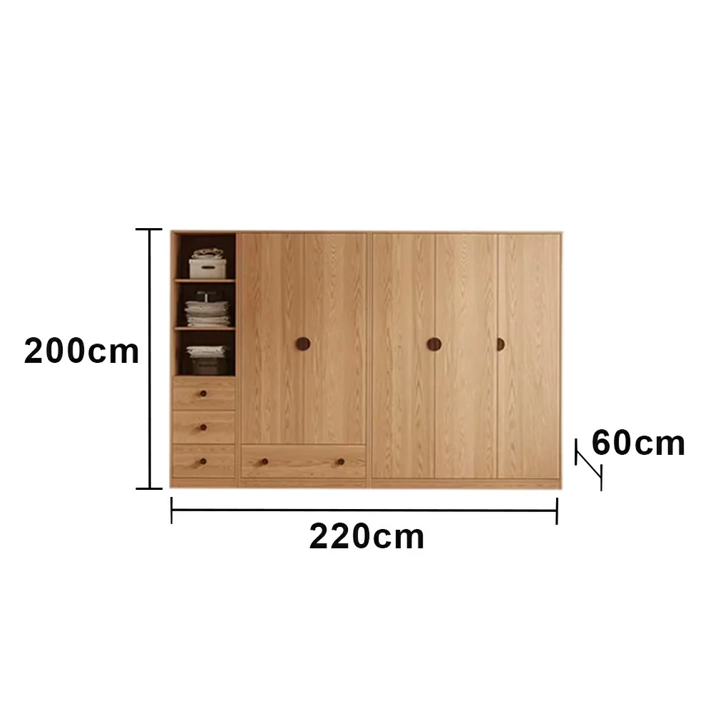 LUXORA 220/240cm Oak Wardrobe Cabinet - Dual Hanging Storage with Solid North American Oak, Child-Friendly Height & Space-Saving Design - Wood - Image 5