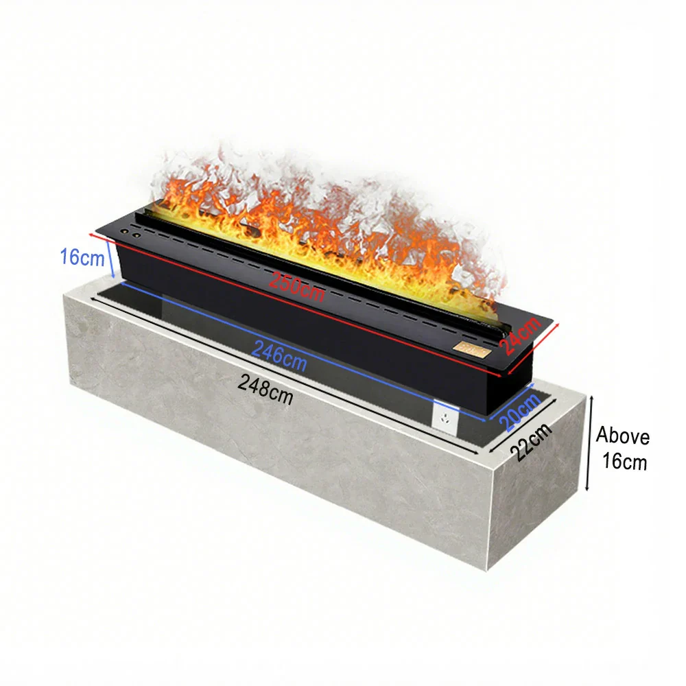 LIVARA CT700 Fog Fireplace 70/180/250cm – Steel/304 Stainless Steel, Single-Color Flame, Timer Control, LCD Touch Screen, Dual Light Design, Humidifier Function - Black - Image 14