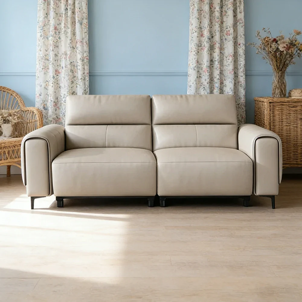 LUXORA 2-Seater Electric Recliner Sofa 170/210cm Wide-Angle Adjustment Top-Grain Leather Dual-Layer Comfort Cushion  - Beige - Image 2