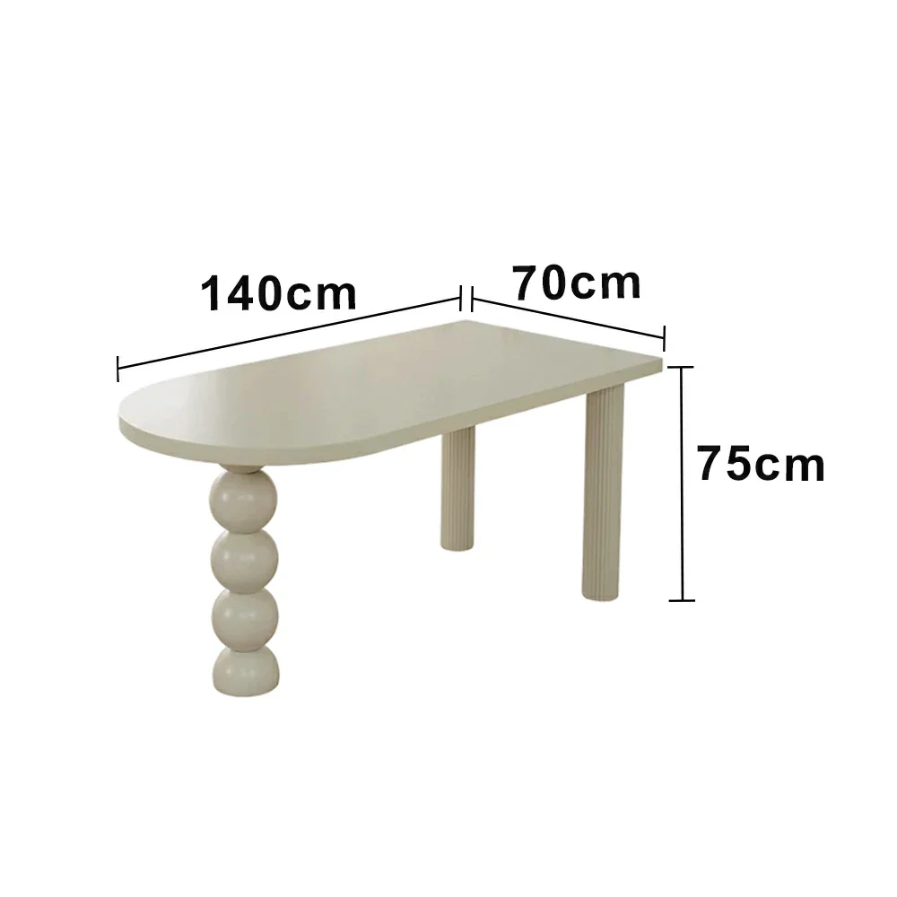 LUXORA 140/160cm Single Solid Wood Dining Table - French Cream Style, Semi-Oval Edge Design, Space-Saving Table for Dining & Work Spaces - White - Image 5
