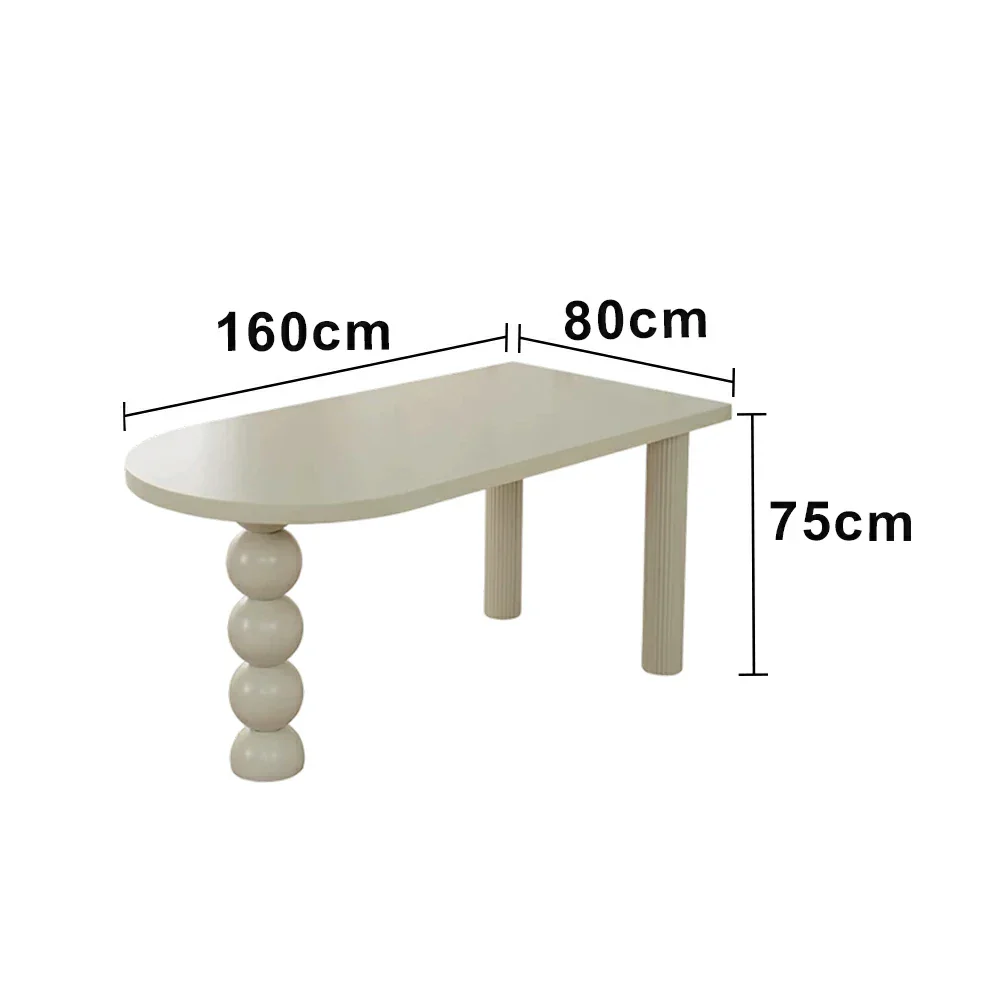 LUXORA 140/160cm Single Solid Wood Dining Table - French Cream Style, Semi-Oval Edge Design, Space-Saving Table for Dining & Work Spaces - White - Image 6