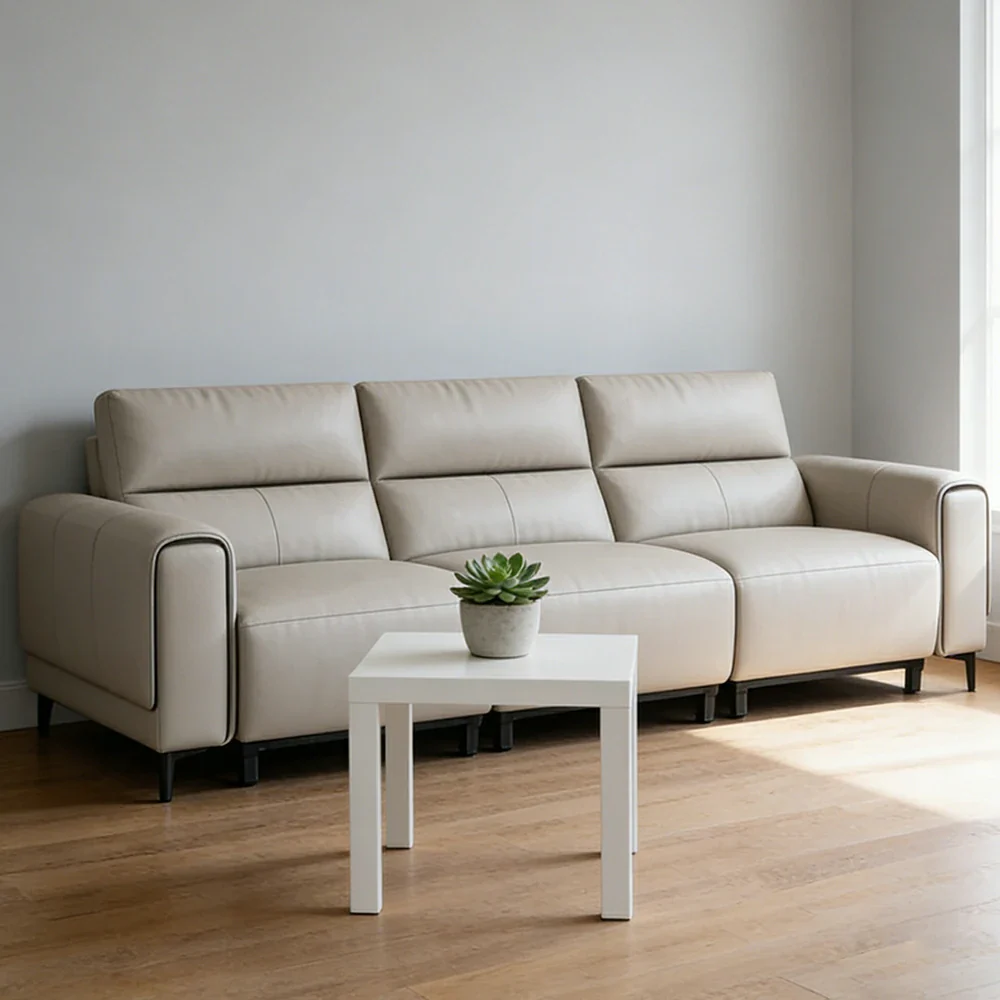 LUXORA 3-Seater Electric Recliner Sofa 230/290cm Wide-Angle Adjustment Top-Grain Leather Dual-Layer Comfort Cushion - Beige - Image 4