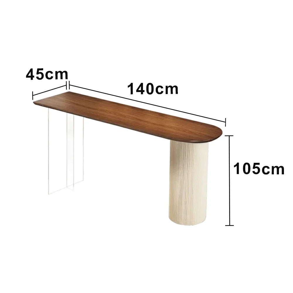 LUXORA 140/160cm Solid Pine Bar Table - Japandi Wabi-Sabi Design, 5cm Thick Wood Top, Space-Saving Wall Bar Table for Dining & Living Areas - Walnut & Cream - Image 5