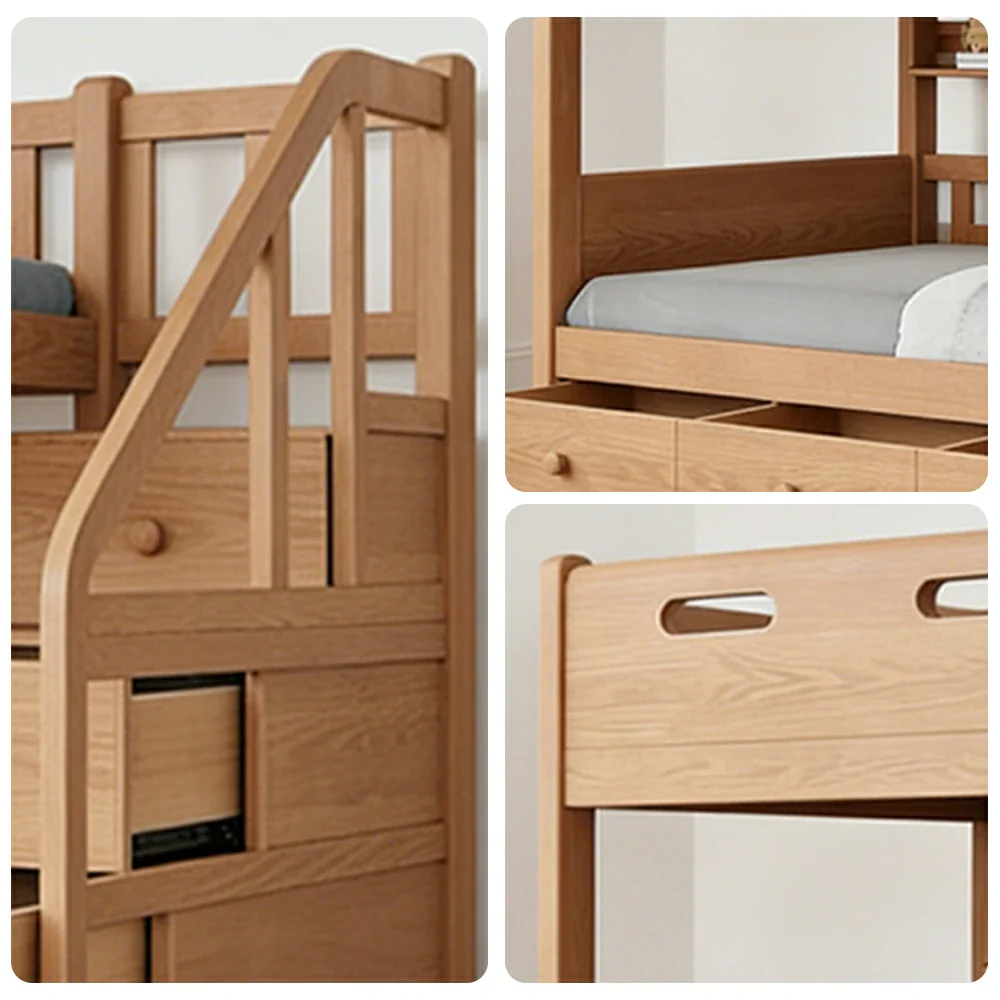 LUXORA 100/120cm Kids Bunk Bed Storage Staircase Solid Pine Frame with 3 Drawers Equal Width Design Safety Rails - Image 3