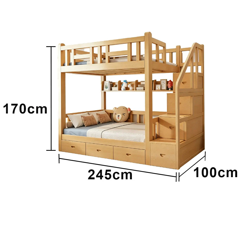 LUXORA 100/120cm Solid Pine Kids Bunk Bed Storage Stairs with 3 Drawers Equal Width Structure Safety Guard Rails - Image 5