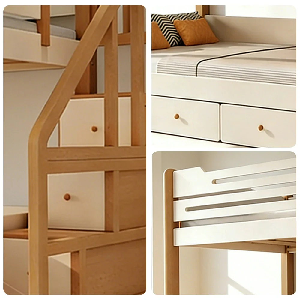 LUXORA 100/120cm Kids Bunk Bed with 3 Drawer Storage Stairs Solid Pine Frame Equal Width Structure Safety Features - Image 3