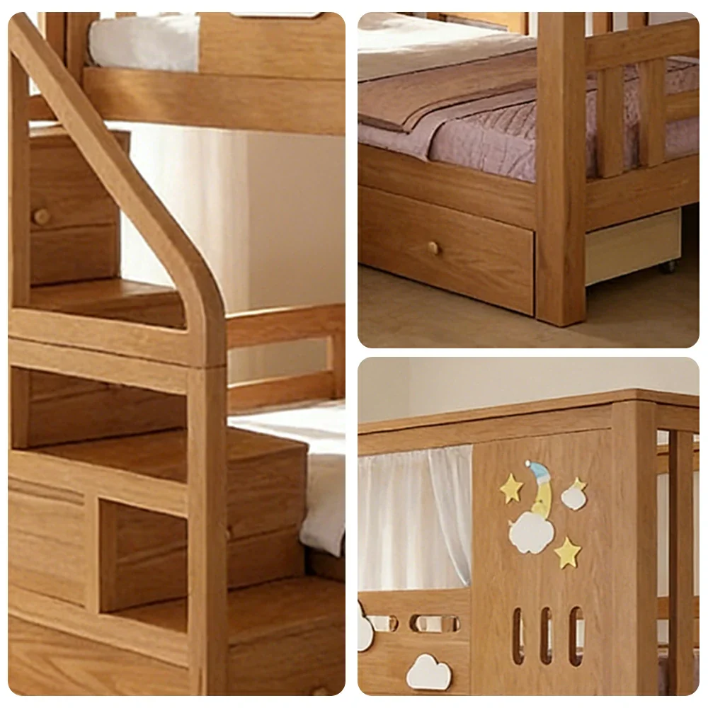 LUXORA Solid Pine Kids Bunk Bed 100/120cm Equal Width Design with Storage Stairs 3 Drawers Safety Rails - Image 3