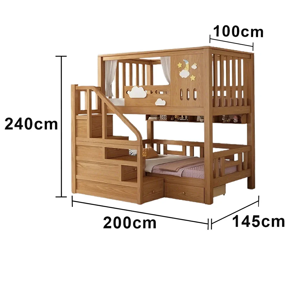 LUXORA Solid Pine Kids Bunk Bed 100/120cm Equal Width Design with Storage Stairs 3 Drawers Safety Rails - Image 5