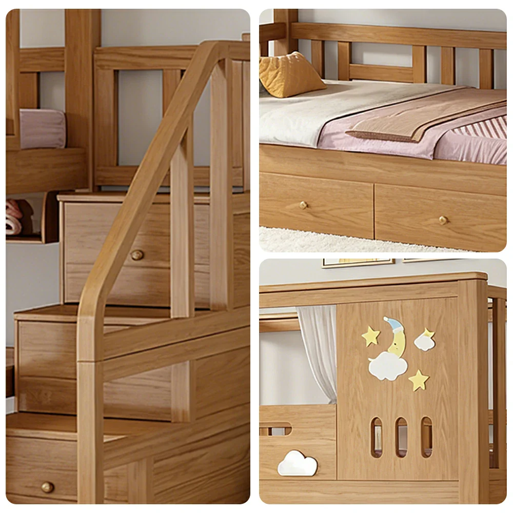 LUXORA 100/120cm Kids Bunk Bed Storage Stairs Solid Pine Frame 3 Drawers Equal Width Safety Structure - Image 3