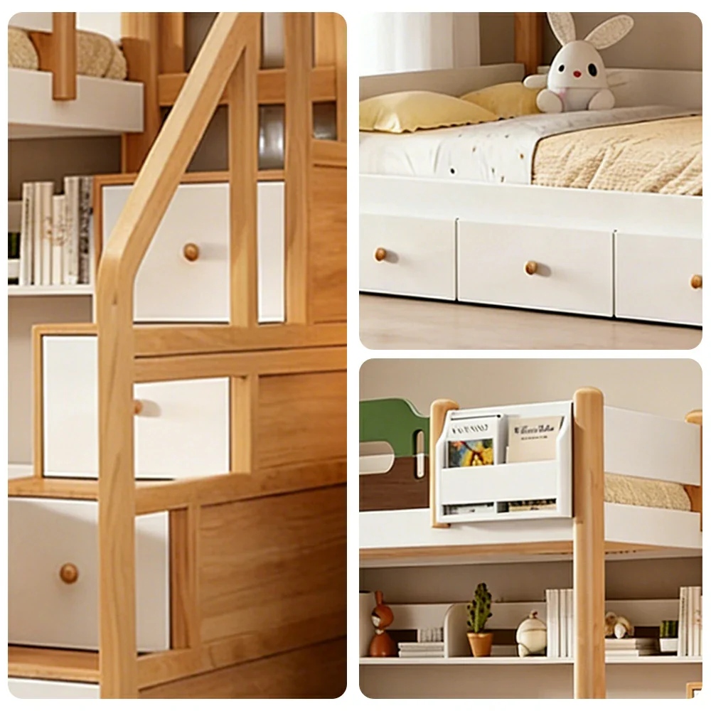 LUXORA 100/120cm Equal Width Kids Bunk Bed with Storage Staircase Solid Pine Wood Frame 3 Drawers Safety Design - Image 3