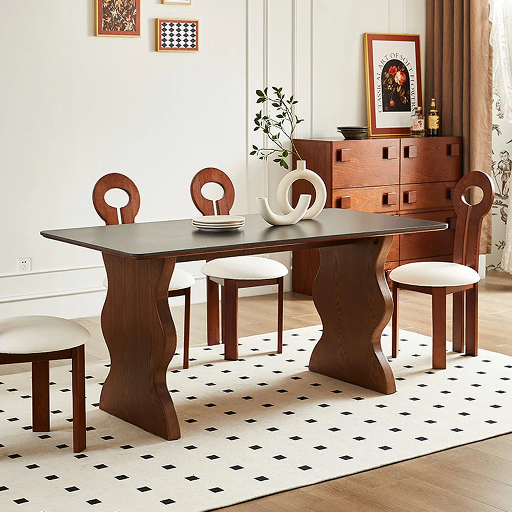 LUXORA Ripple Dining Table – Minimalist French Wave Design, Black Matte Sintered Stone Top, Solid Wood Base, 140/160/180cm, Durable & Easy-Clean - Image 5