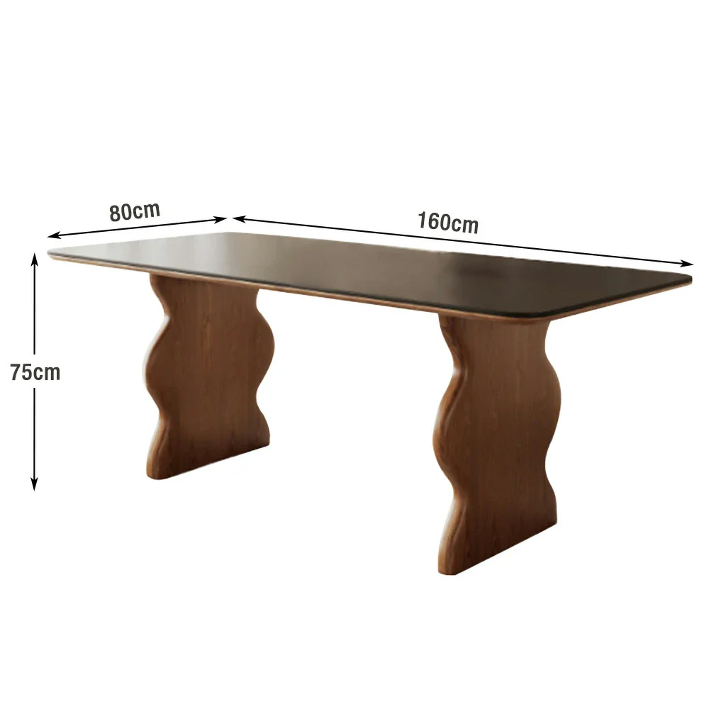 LUXORA Ripple Dining Table – Minimalist French Wave Design, Black Matte Sintered Stone Top, Solid Wood Base, 140/160/180cm, Durable & Easy-Clean - Image 7