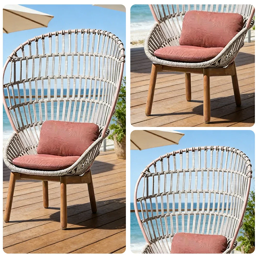 LUXORA High-Back Lounge Chair - UV and Water-Resistant Woven Fabric, Powder-Coated Aluminium Frame, High-Resilience Cushion - Pink - Image 3