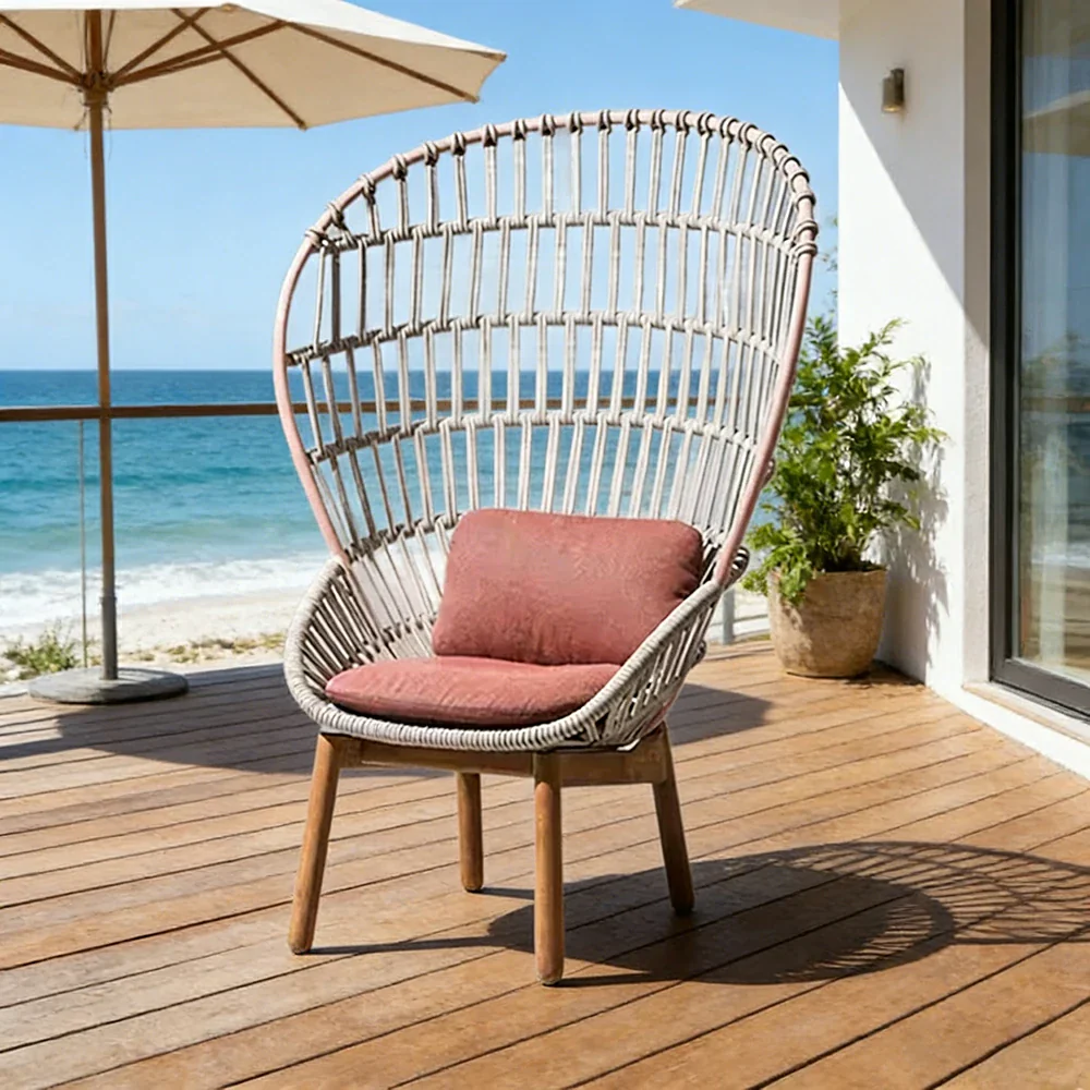 LUXORA High-Back Lounge Chair - UV and Water-Resistant Woven Fabric, Powder-Coated Aluminium Frame, High-Resilience Cushion - Pink - Image 4