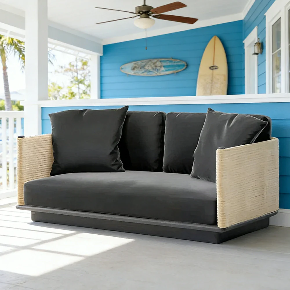 LUXORA Two-Seater Sofa - Waterproof Rope Design, Quick-Dry Cushion, High-Density Foam Support, Weather-Resistant Fabric - Image 2