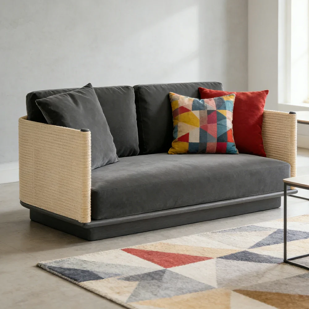 LUXORA Two-Seater Sofa - Waterproof Rope Design, Quick-Dry Cushion, High-Density Foam Support, Weather-Resistant Fabric - Image 4