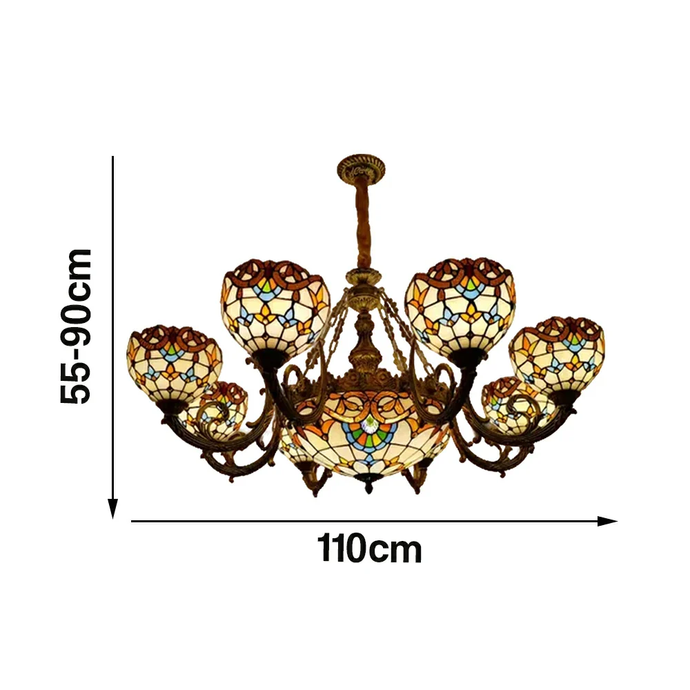 LUXORA 110/120cm European Vintage Colored Glass Chandelier Multi-Light Iron Decorative Adjustable Chain Living Room Dining Bedroom Study - Image 6