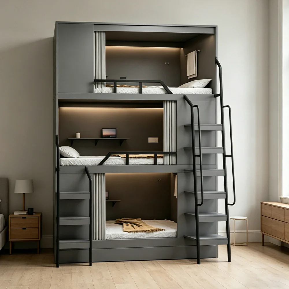 LUXORA 3 Tier Bunk Bed with Desk and Storage Steel Frame 90/100/120cm Space Saving for Dorm Gaming Apartment - Image 2