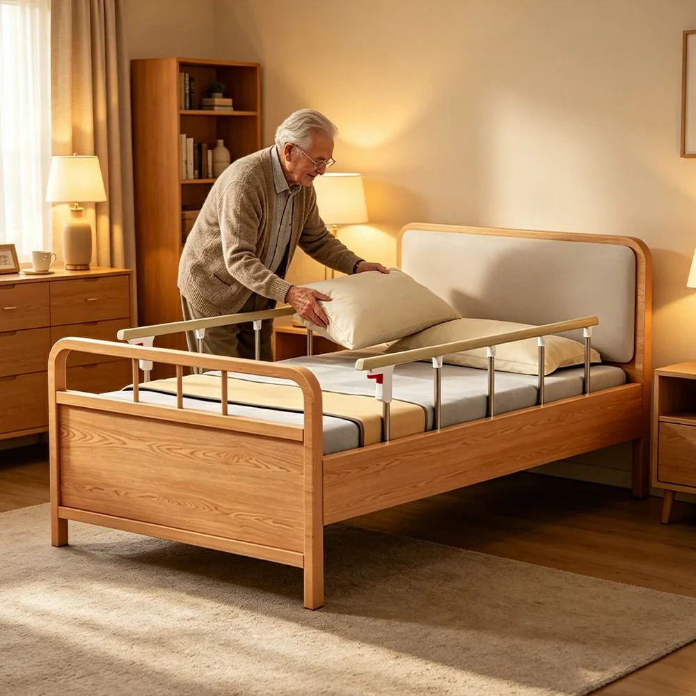 LUXORA Electric Solid Wood Care Bed Adjustable Backrest High-density Cushion 100/120/150cm for Elderly Home Bedroom Use - Wood - Image 5